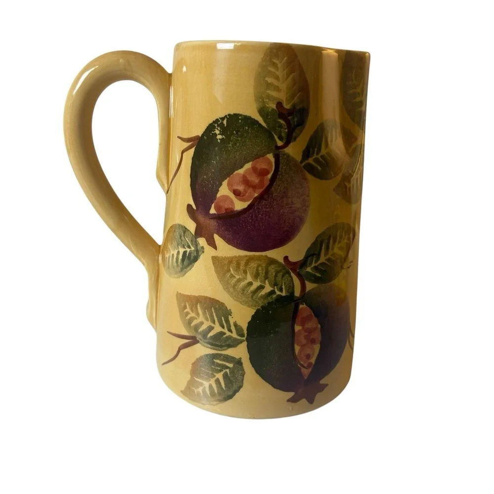Pier One Imports Fruit Leaves Stonewear Pitcher Jug Handpainted Italy Farmhouse